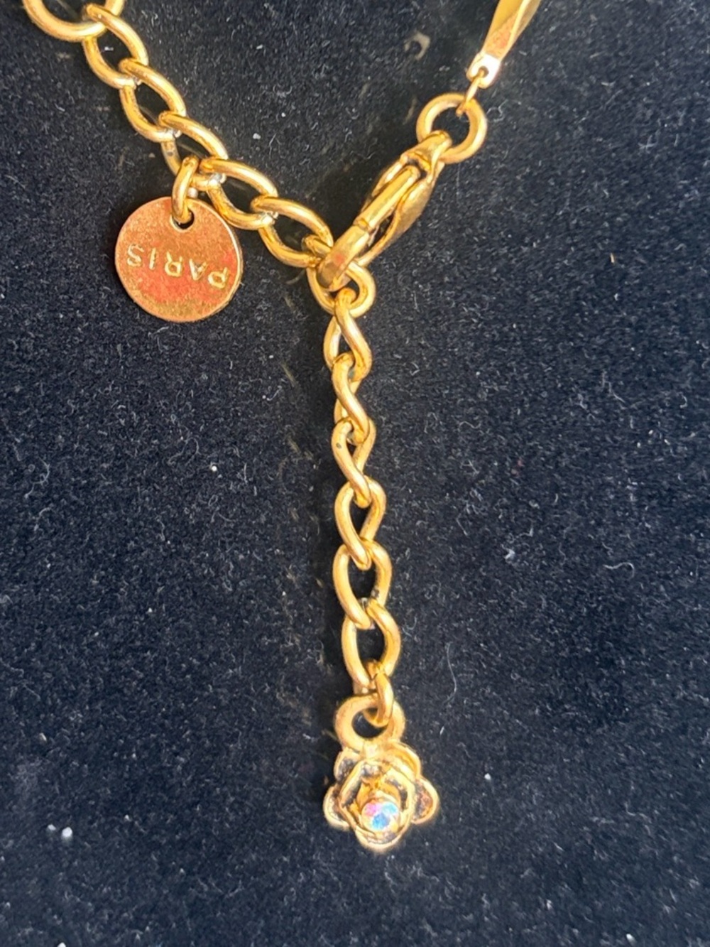24k coated vintage Paris  Necklace with Blue Crystal Accents. - Picture 4 of 6